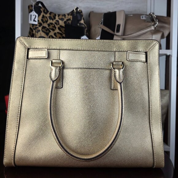 Michael Kors Dillon Large Satchel Champagne Gold Saffiano Leather - Picture 3 of 9